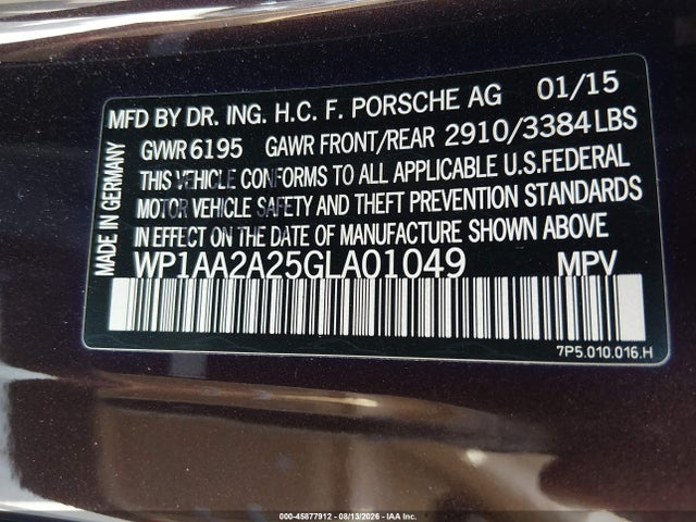 Porsche Cayenne 2016 WP1AA2A25GLA01049 Image 9
