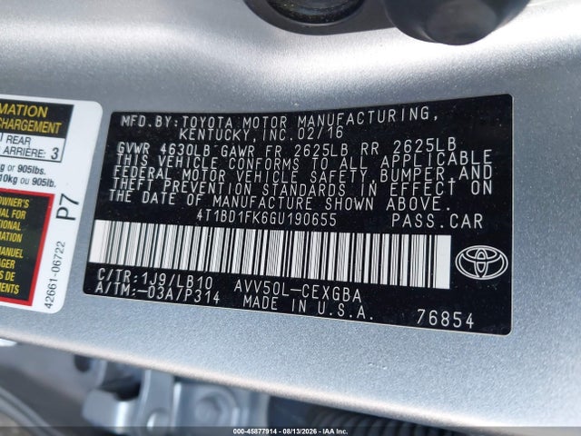 4T1BD1FK6GU190655 Toyota Camry Hybrid Xle