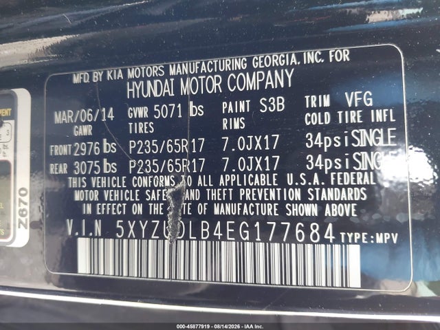 5XYZUDLB4EG177684 Hyundai Santa Fe Sport 2.4l