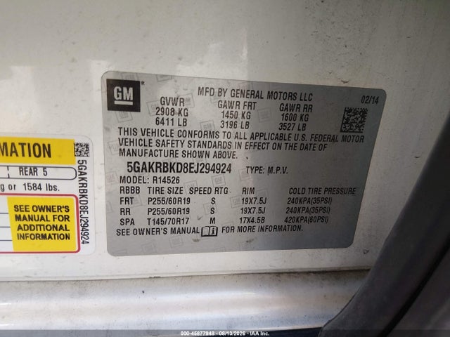 Auction sale of the 2014 Buick Enclave Leather, vin: 5GAKRBKD8EJ294924, lot number: 45877948