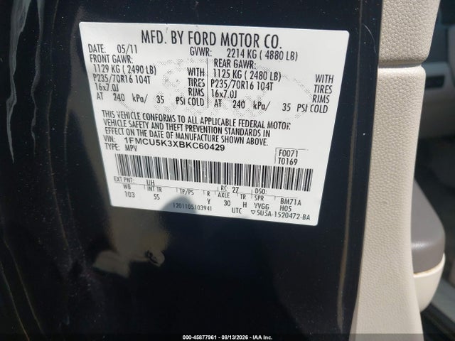 Aukcja sprzedaży 2011 Ford Escape Hybrid Limited, vin: 1FMCU5K3XBKC60429, numer aukcji: 45877961