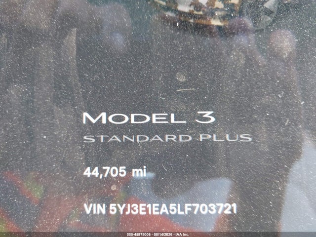 Auction sale of the 2020 Tesla Model 3 Standard Range Plus Rear-wheel Drive/standard Range Rear-wheel Drive, vin: 5YJ3E1EA5LF703721, lot number: 45878006