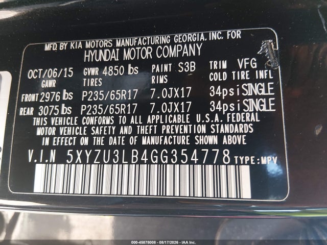 Продаж на аукціоні авто 2016 Hyundai Santa Fe Sport 2.4l, vin: 5XYZU3LB4GG354778, номер лоту: 45878008