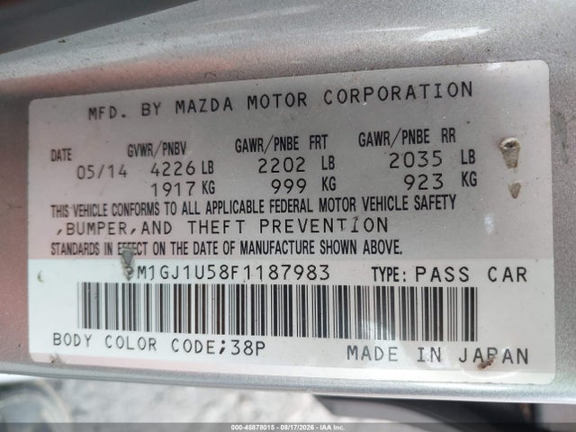 JM1GJ1U58F1187983 Mazda Mazda6 I Sport