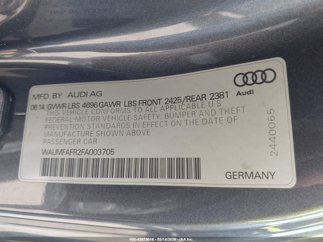 Aukcja sprzedaży 2015 Audi A5 2.0t Premium, vin: WAUMFAFR2FA003705, numer aukcji: 45878016