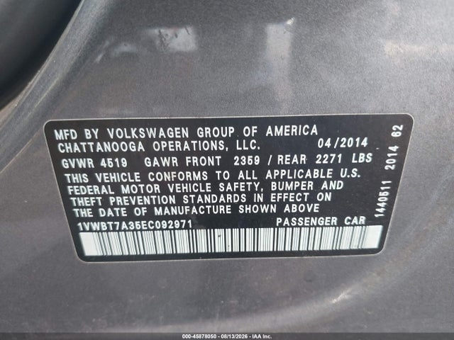 Volkswagen Passat 1.8t Se 2014 1VWBT7A35EC092971 Image 9