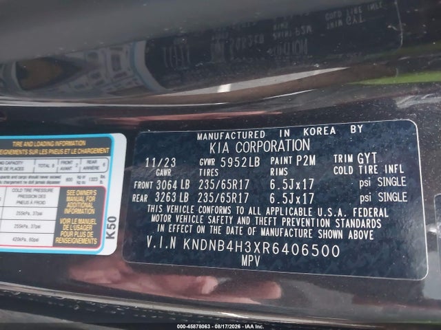 2024 Kia Carnival Mpv Lx Seat Package მანქანა იყიდება აუქციონზე, vin: KNDNB4H3XR6406500, აუქციონის ნომერი: 45878063