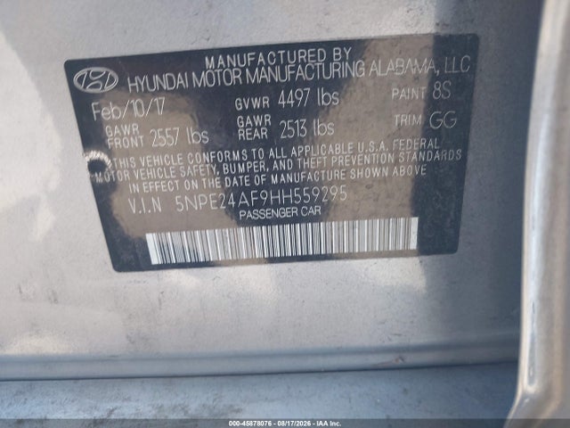 Hyundai Sonata 2017 5NPE24AF9HH559295 Image 9