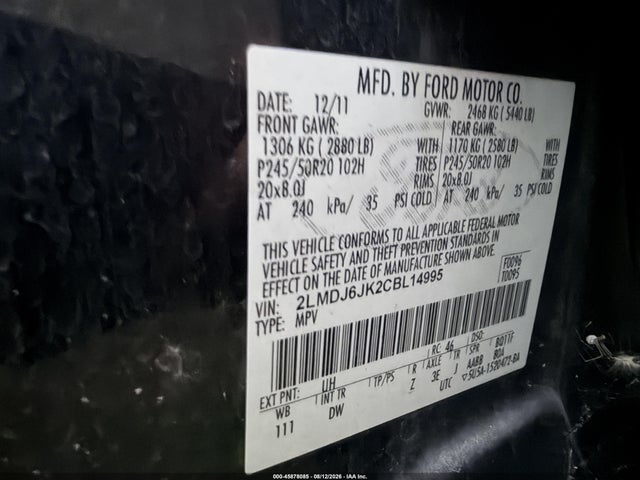 Продажа на аукционе авто 2012 Lincoln Mkx, vin: 2LMDJ6JK2CBL14995, номер лота: 45878085