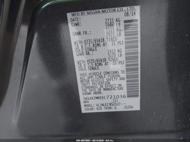 Nissan Pathfinder Sv 2014 5N1AR2MM2EC721036 Image 9