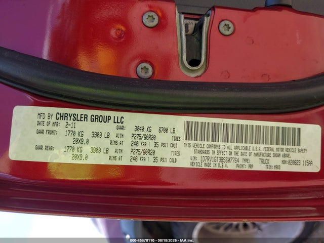 Aukcja sprzedaży 2011 Ram Ram 1500 Slt, vin: 1D7RV1GT3BS607764, numer aukcji: 45878110