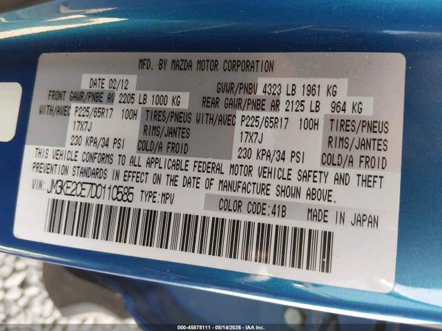 Продажа на аукционе авто 2013 Mazda Cx-5 Touring, vin: JM3KE2CE7D0110585, номер лота: 45878111