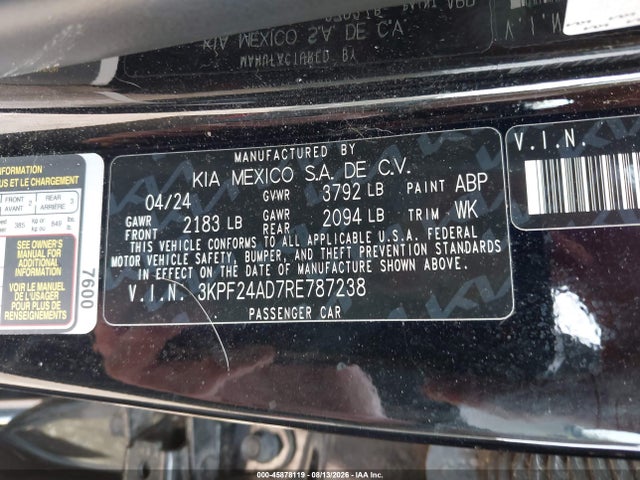 Продажа на аукционе авто 2024 Kia Forte Lx, vin: 3KPF24AD7RE787238, номер лота: 45878119