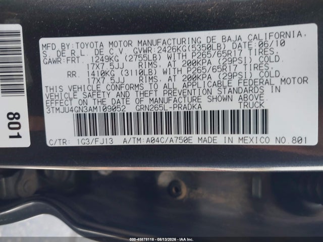 Продаж на аукціоні авто 2010 Toyota Tacoma Prerunner V6, vin: 3TMJU4GN3AM109052, номер лоту: 45878118