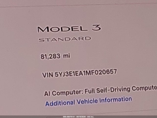 Tesla Model 3 Standard Range Plus Rear-wheel Drive 2021 5YJ3E1EA1MF020657 Image 15