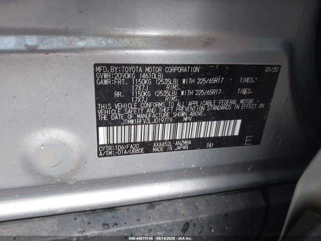 Aukcja sprzedaży 2020 Toyota Rav4 Xle, vin: JTMW1RFV3LJ019719, numer aukcji: 45878146