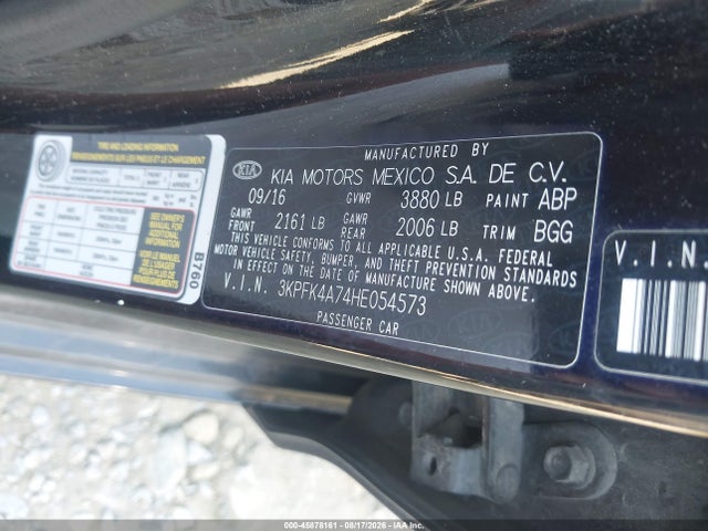 45878161 :رقم المزاد ، 3KPFK4A74HE054573 vin ، 2017 Kia Forte Lx مزاد بيع