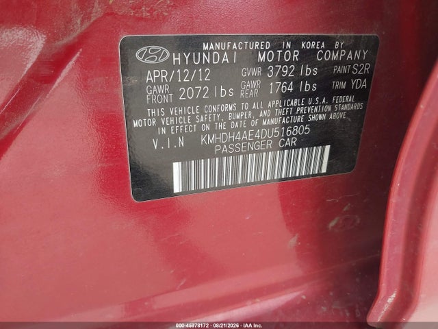 Продажа на аукционе авто 2013 Hyundai Elantra Limited, vin: KMHDH4AE4DU516805, номер лота: 45878172
