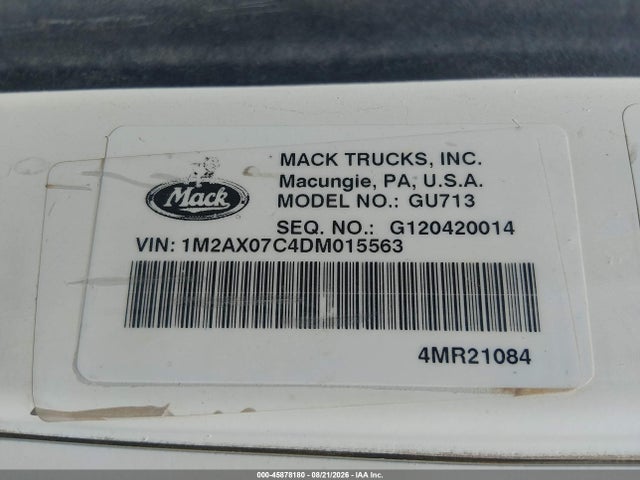 Продаж на аукціоні авто 2013 Mack 700 Gu700, vin: 1M2AX07C4DM015563, номер лоту: 45878180