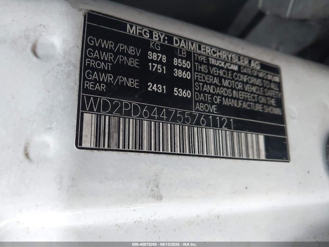 45878200 :رقم المزاد ، WD2PD644755761121 vin ، 2005 Dodge Sprinter Hc مزاد بيع