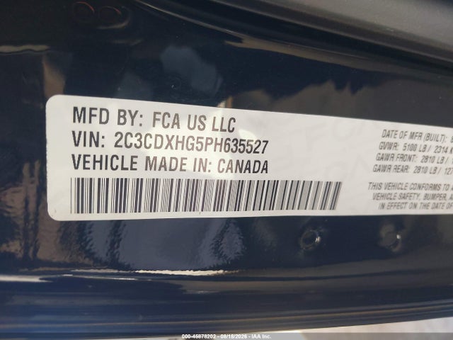 Auction sale of the 2023 Dodge Charger Gt, vin: 2C3CDXHG5PH635527, lot number: 45878202