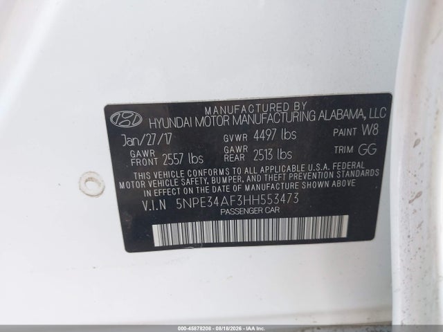 45878208 :رقم المزاد ، 5NPE34AF3HH553473 vin ، 2017 Hyundai Sonata Sport مزاد بيع