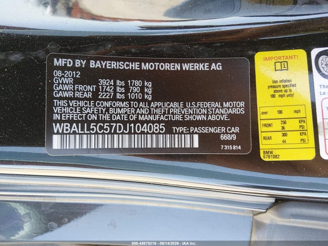 45878216 :رقم المزاد ، WBALL5C57DJ104085 vin ، 2013 Bmw Z4 Sdrive28i مزاد بيع
