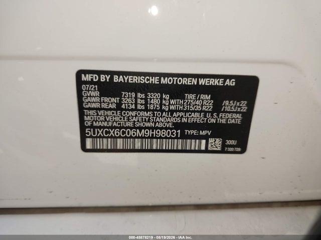 Aukcja sprzedaży 2021 Bmw X7 M50i, vin: 5UXCX6C06M9H98031, numer aukcji: 45878219
