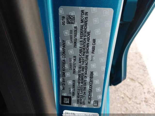 45878234 :رقم المزاد ، KL8CB6SAXKC816594 vin ، 2019 Chevrolet Spark Ls Cvt مزاد بيع