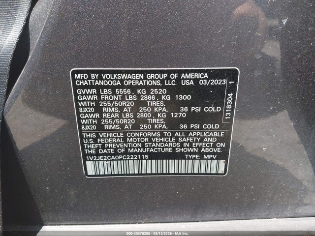 Продаж на аукціоні авто 2023 Volkswagen Atlas Cross Sport 3.6l V6 Se W/technology, vin: 1V2JE2CA0PC222115, номер лоту: 45878255