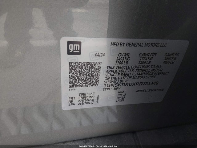 45878260 :رقم المزاد ، 1GNSKDKDXRR231448 vin ، 2024 Chevrolet Suburban 4wd Z71 مزاد بيع