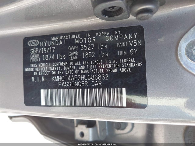 Aukcja sprzedaży 2017 Hyundai Accent Se, vin: KMHCT4AE2HU386832, numer aukcji: 45878271