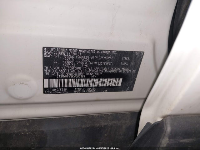 2T3MWRFV8KW003184 Toyota Rav4 Hybrid Le