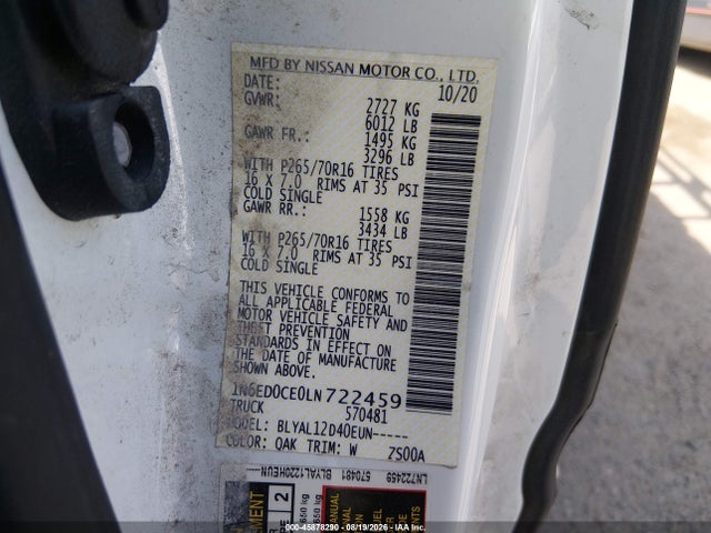 Nissan Frontier King Cab S 4x2 2020 1N6ED0CE0LN722459 Image 9