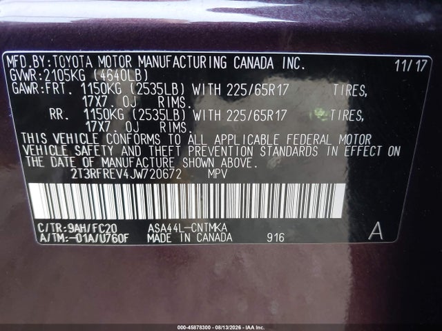 Toyota Rav4 Xle 2018 2T3RFREV4JW720672 Image 9