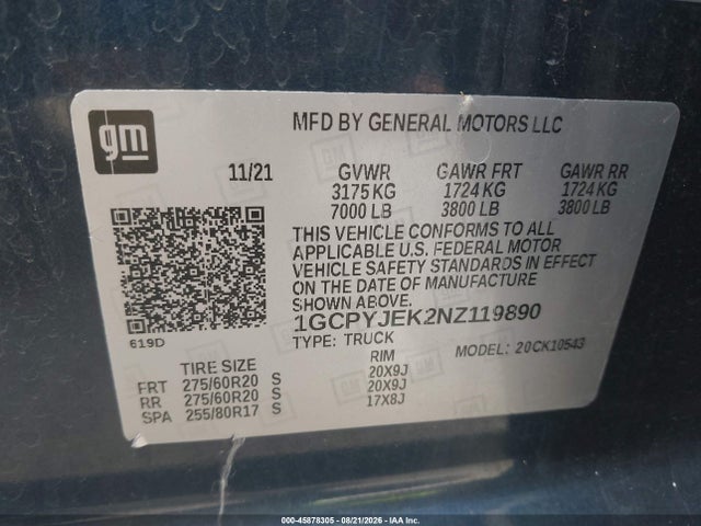 Продаж на аукціоні авто 2022 Chevrolet Silverado 1500 Ltd 4wd  Short Bed Lt With 2fl, vin: 1GCPYJEK2NZ119890, номер лоту: 45878305