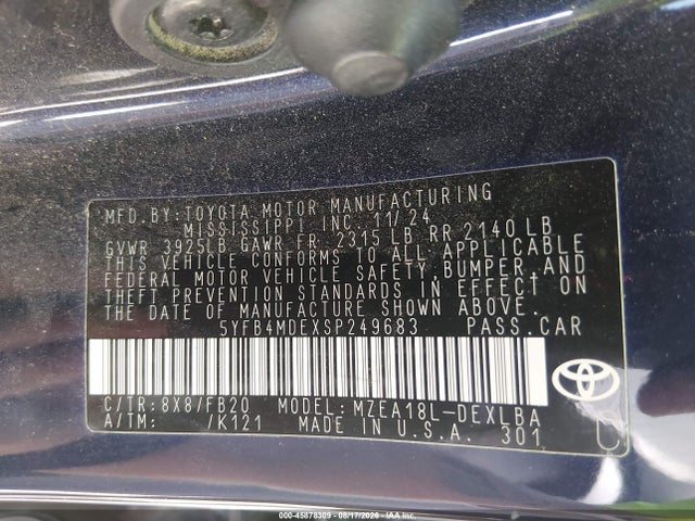 Toyota COROLLA LE 2025 5YFB4MDEXSP249683 Image 9