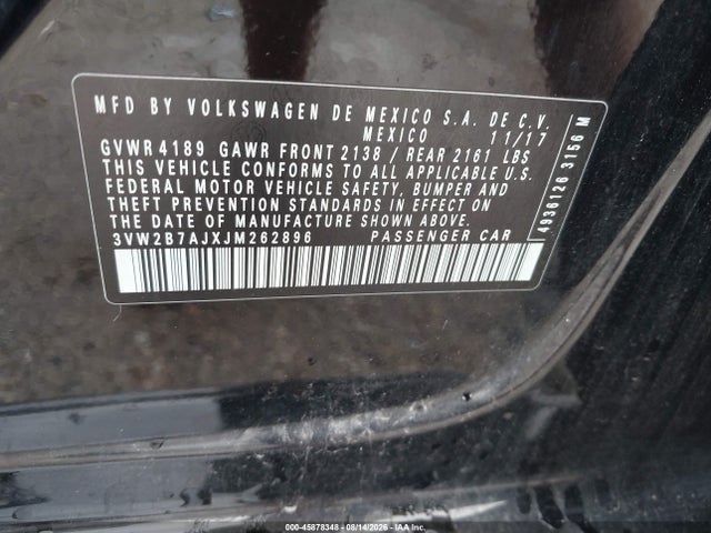 45878348 :رقم المزاد ، 3VW2B7AJXJM262896 vin ، 2018 Volkswagen Jetta 1.4t S مزاد بيع