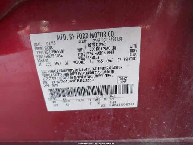 2FMTK4J81FBB23389 Ford EDGE SEL