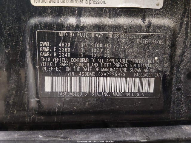 Продажа на аукционе авто 2010 Subaru Legacy 3.6r Limited, vin: 4S3BMDL6XA2225973, номер лота: 45878368