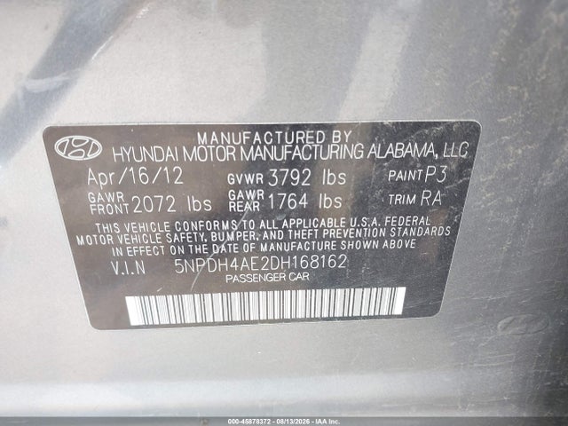 Продажа на аукционе авто 2013 Hyundai Elantra Gls, vin: 5NPDH4AE2DH168162, номер лота: 45878372