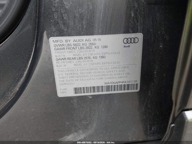 Aukcja sprzedaży 2015 Audi Q5 3.0t Premium Plus, vin: WA1DGAFP4FA141139, numer aukcji: 45878382