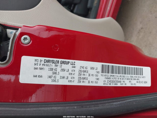 Продажа на аукционе авто 2012 Dodge Grand Caravan Se/avp, vin: 2C4RDGBG0CR350480, номер лота: 45878386