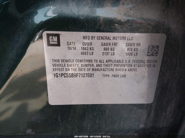 1G1PC5SB9F7127601 Chevrolet Cruze 1lt Auto