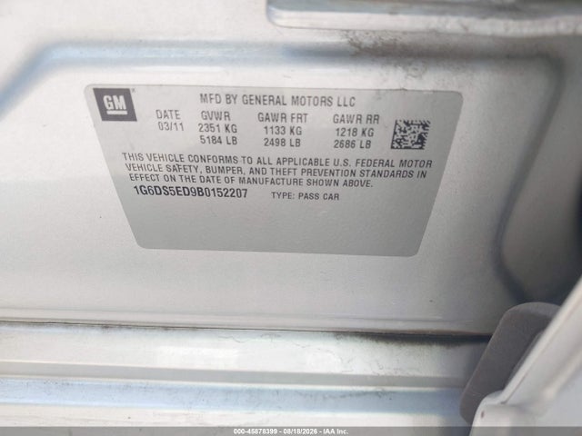 45878399 :رقم المزاد ، 1G6DS5ED9B0152207 vin ، 2011 Cadillac Cts Premium مزاد بيع