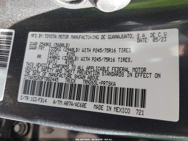 Продажа на аукционе авто 2023 Toyota Tacoma Sr, vin: 3TYAX5GN3PT082445, номер лота: 45878428