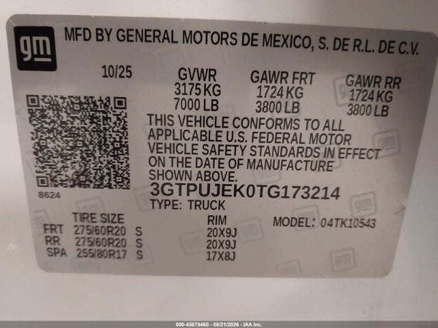 Продаж на аукціоні авто 2026 Gmc Sierra 1500 , Short Bed, Elevation, 4wd, vin: 3GTPUJEK0TG173214, номер лоту: 45878460