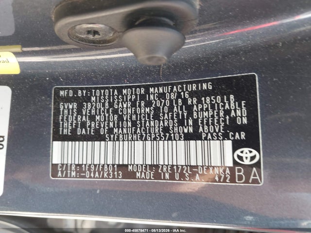 Toyota COROLLA LE 2016 5YFBURHE7GP557103 Image 9
