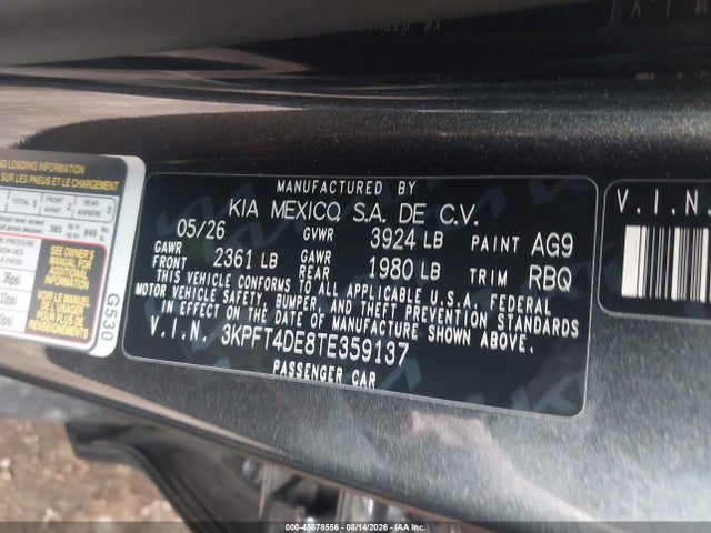 Aukcja sprzedaży 2026 Kia K4 Lx, vin: 3KPFT4DE8TE359137, numer aukcji: 45878556