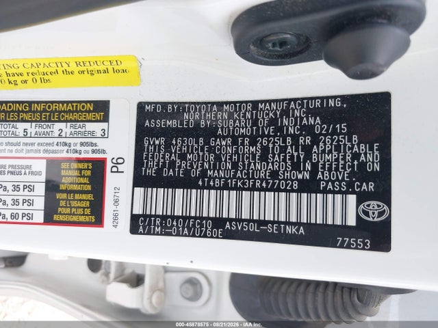 Aukcja sprzedaży 2015 Toyota Camry Le, vin: 4T4BF1FK3FR477028, numer aukcji: 45878575